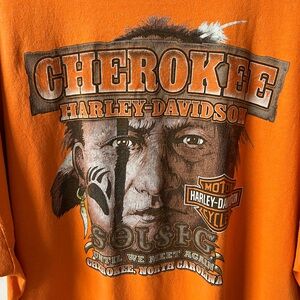 Rare Harley-Davidson Orange Cherokee NC Vintage Graphic Tee